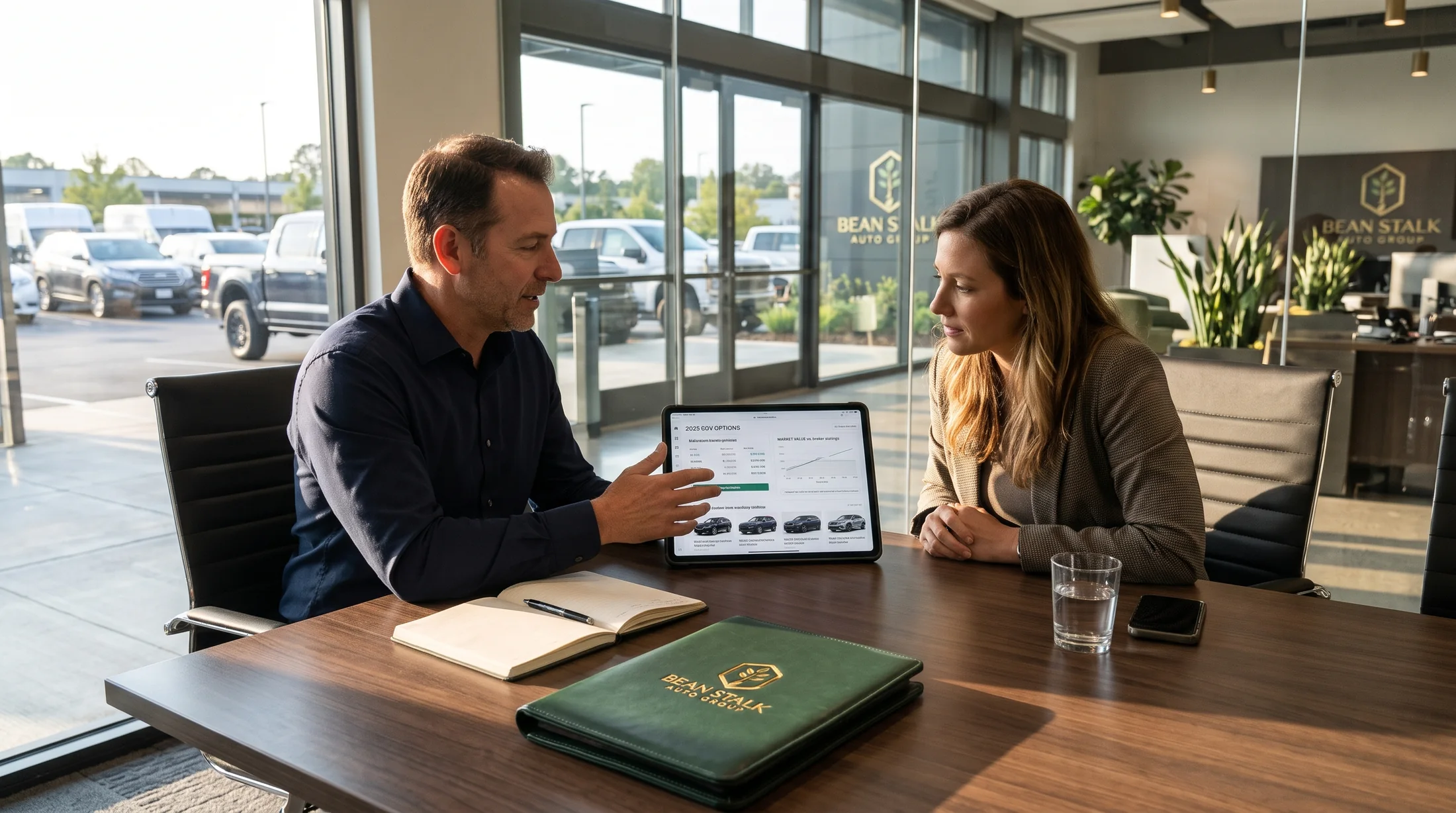 Illustrative vehicle consultation at a table