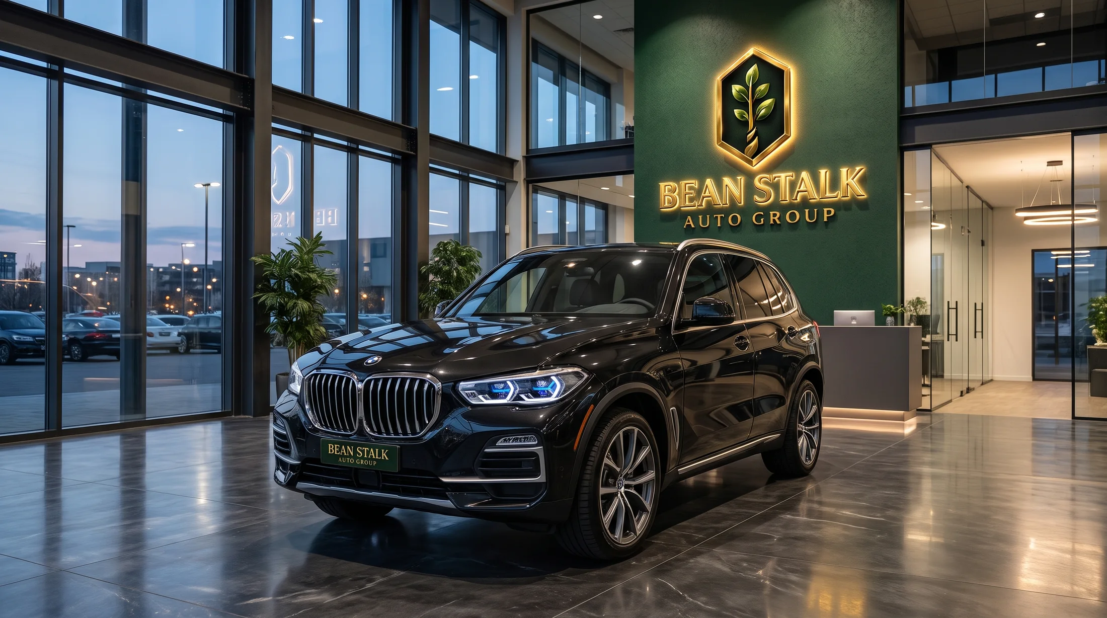 Illustrative premium vehicle in a Bean Stalk Auto Group showroom