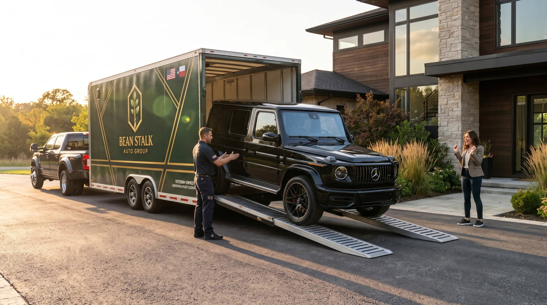Illustrative premium vehicle delivery scene