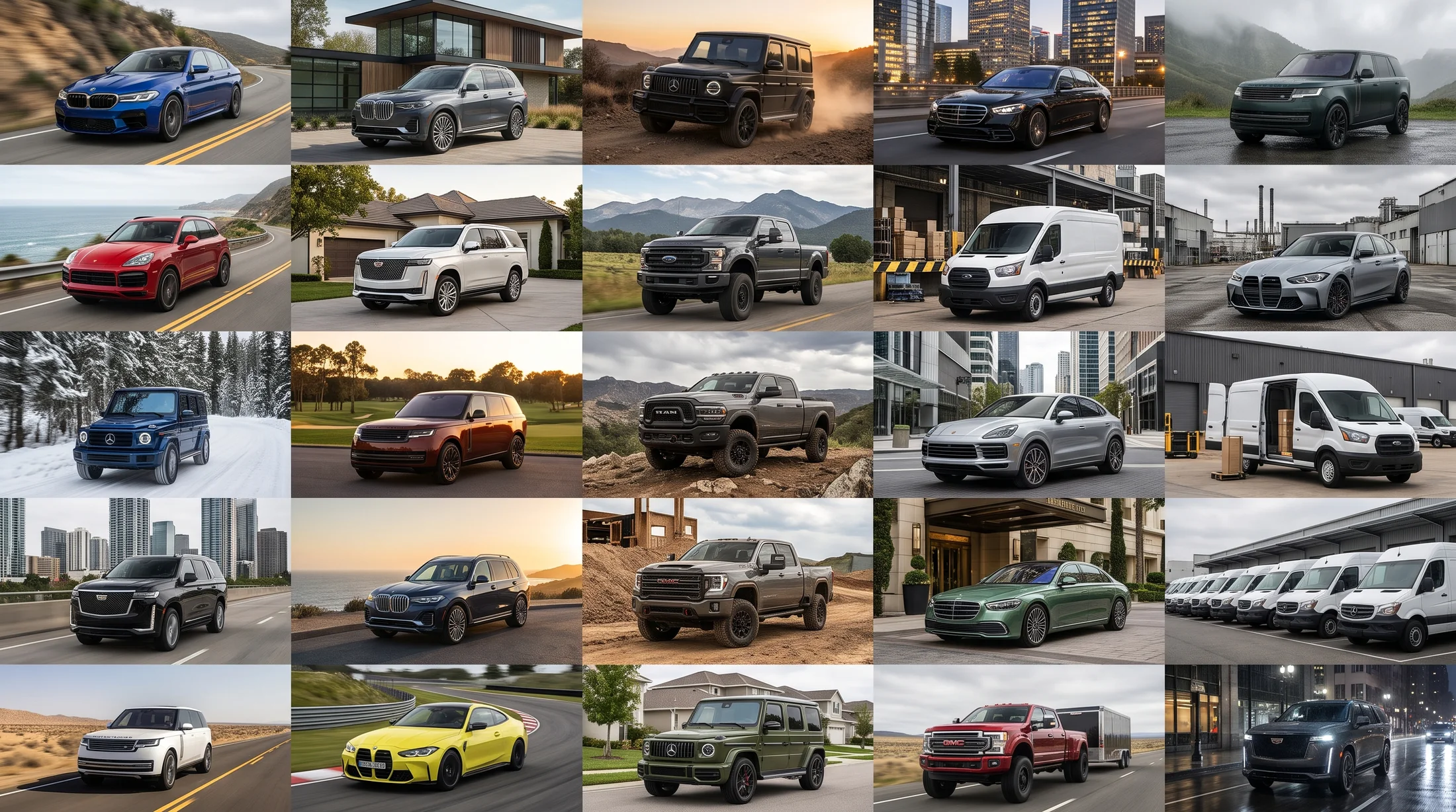 Illustrative mosaic of passenger, utility, and commercial vehicles